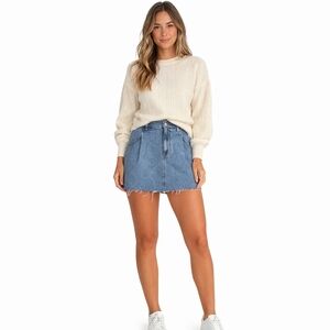 Free People Medium Wash Rain Denim Flirt Mini Skirt with Raw Hem Size 25
